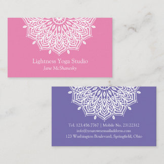 Cartão De Visita Yoga Studio Pink Purple Mandala Minimalista
