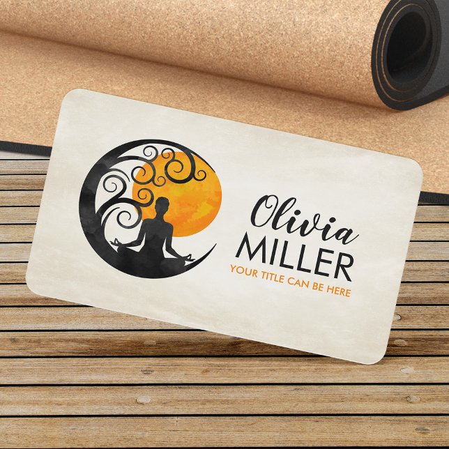 Cartão De Visita Yoga Tree Moon and Sun - Watercolor (Criador carregado)