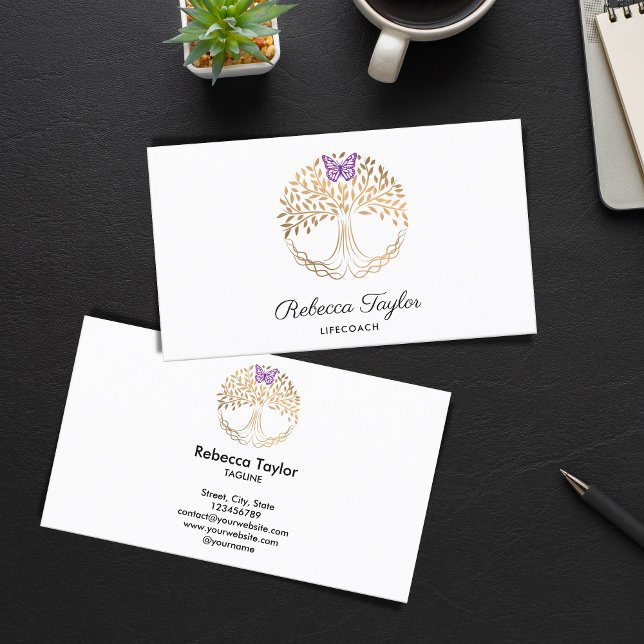 Cartão De Visita yoga trendy life treinador tree of life scape busi (Criador carregado)