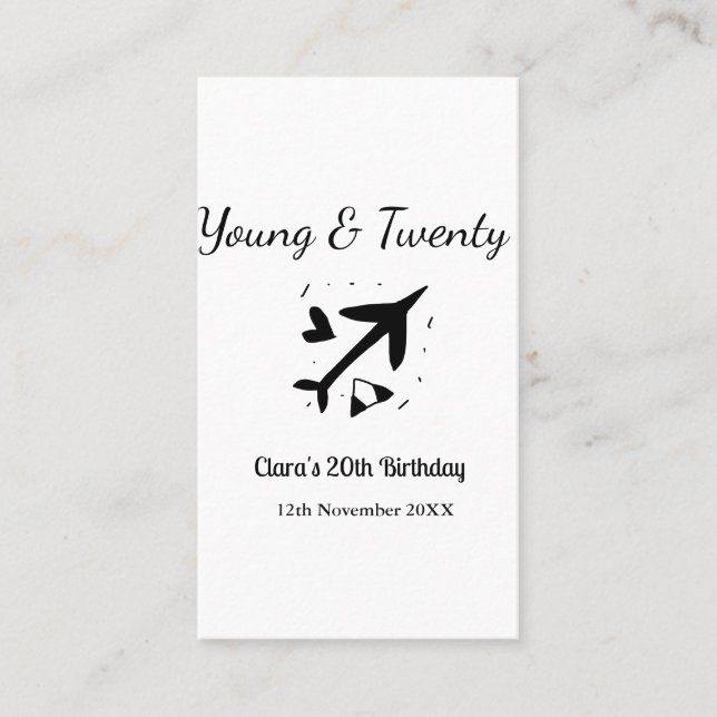 Cartão De Visita Young and twenty adventure happy birthday add name (Frente)