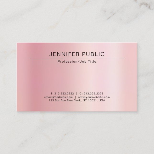 Cartão De Visita Your Custom Text Modern Chic Template Rose Gold (Frente)