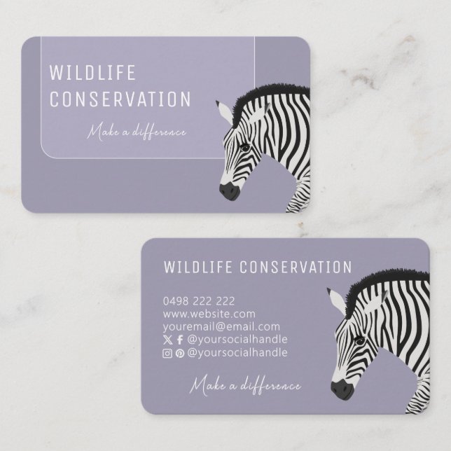 Cartão De Visita Zebra em branco e preto (Frente/Verso)