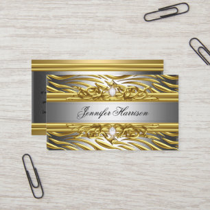 Cartão De Visita Zebra Jóia Diamante Dourado Em Dourado Prata Elega