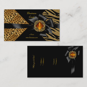 Cartão De Visita Zebra Leopardo Preto Dourado Elegante