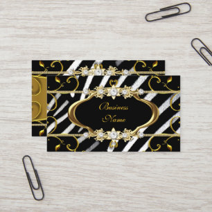 Cartão De Visita Zebra Preto Branco Jóia Imagem Dourada