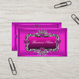 Cartão De Visita Zebra Rosa Quente Corações de Diamante Prata Elega