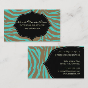 Cartão De Visita Zebra + turquesa Damask