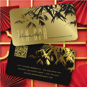 Cartão De Visita Zen do na moda das folhas do ouro oriental e do