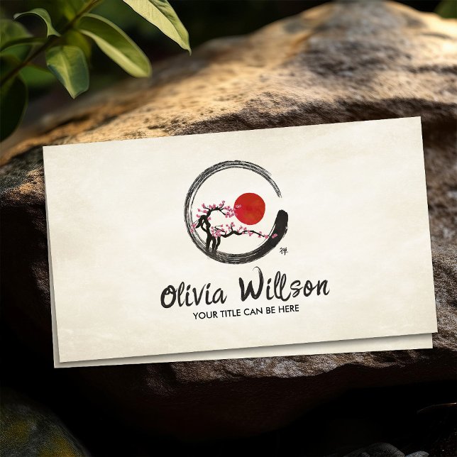 Cartão De Visita Zen Enso Circle Sakura Tree sun (Criador carregado)