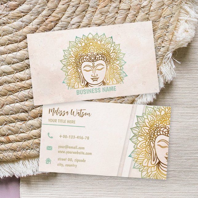 Cartão De Visita Zen tons neatrais buddha yoga studio (Criador carregado)