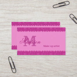 Cartão De Visita Zigzag cinzento-rosa, monograma