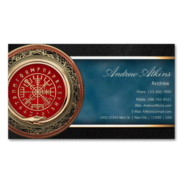 Cartão De Visitas Magnético [001] Vegvisir - Dourada Bússola mágica em Viking (Frente)