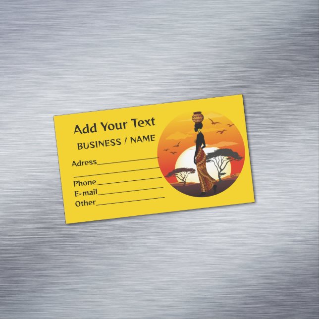 Cartão De Visitas Magnético A linda mulher africana Silhouette sobre os sóis a (Posição Original)