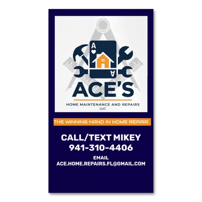 Cartão De Visitas Magnético ACE Home Maintenance and Repairs Business Card (Frente Vertical)
