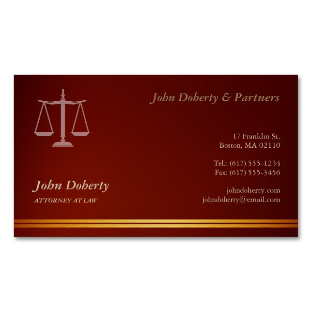 Cartão De Visitas Magnético ADVOGADO | Vermelho Elegante (Frente)