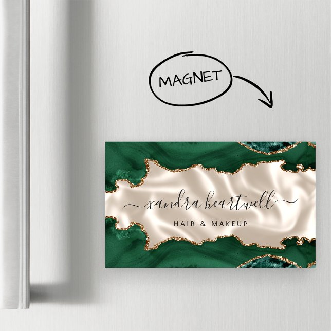 Cartão De Visitas Magnético Ágata Verde Esmeralda Dourado Brilho Luxo (Criador carregado)