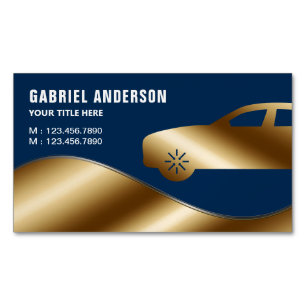 Cartão De Visitas Magnético Aluguer de Carros de Luxo Azul Marinho Dourado com