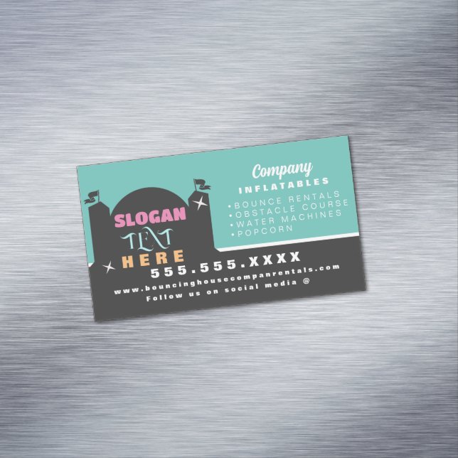 Cartão De Visitas Magnético Alugueres de Carnaval do Partido Bouncy House (Posição Original)