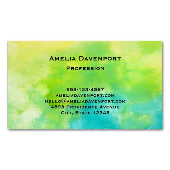 Cartão De Visitas Magnético Amarelo-limão-azul-turquesa-aquarela (Frente)