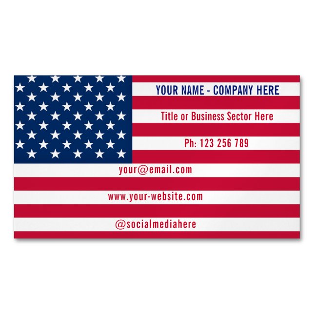 Cartão De Visitas Magnético American Flag Magnetic Business Card Template (Frente)