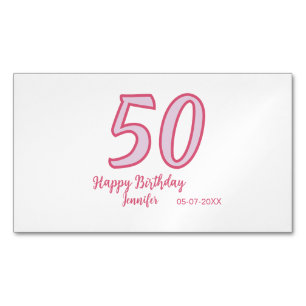 Cartão De Visitas Magnético aniversário de 50 anos rosa roxo nome simples mini