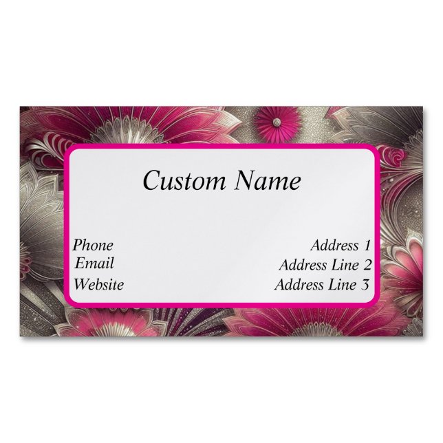 Cartão De Visitas Magnético Art Nouveau Ventiladores rosa e prateados (Frente)