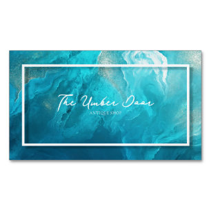 Cartão De Visitas Magnético Arte Fluida de Onda do Oceano Azul Turquesa Elegan