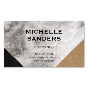 Cartão De Visitas Magnético Artesanato Geométrico Marble Faux Leather