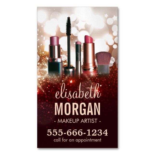 Cartão De Visitas Magnético Artista Cosmetólogo Shiny Glitter Sparkle (Frente Vertical)