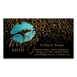 Cartão De Visitas Magnético Artista de maquiagem com Lábios Dourados de Confet