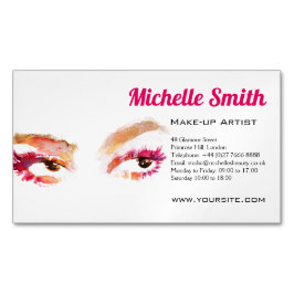 Cartão De Visitas Magnético Artista de maquiagem de castanho-rosado-rosado