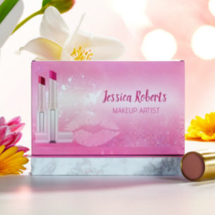 Cartão De Visitas Magnético Artista de Maquiagem de Lábios Rosa Quente Moderno