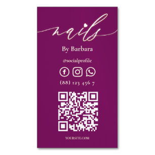 Cartão De Visitas Magnético Artista Nail Modern Beaust Salon Red Wine QR