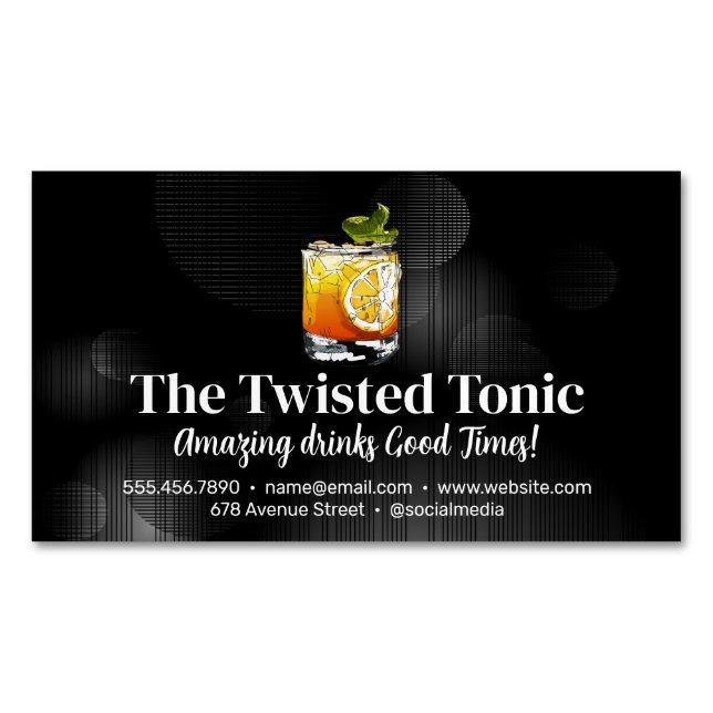 Cartão De Visitas Magnético Artsy Mistura Bebidas Cocktail (Frente)