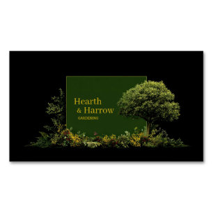 Cartão De Visitas Magnético Árvore de Paisagem Elegante Quadro Preto Dourado B