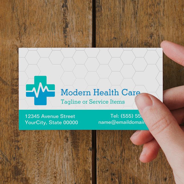 Cartão De Visitas Magnético Assistência Médica Moderna - Azul Verde Branco (Criador carregado)