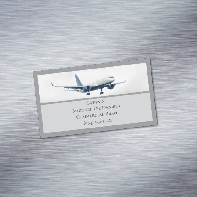 Cartão De Visitas Magnético Avião da Aeronave cinza Plano Piloto do Capitão no (Posição Original)