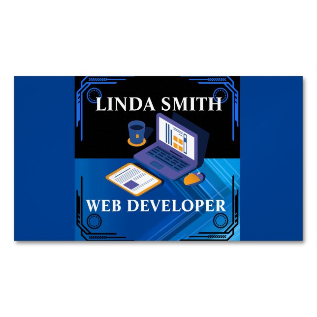 Cartão De Visitas Magnético Azul do Web Developer Social Media Manager (Frente)