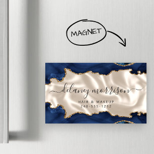 Cartão De Visitas Magnético Azul Marinho Ágata Dourado Brilho Marfim Luxo