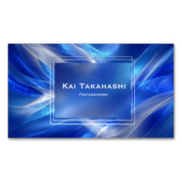 Cartão De Visitas Magnético Azul Real Dinâmico Abstrato Futurístico Ribbon