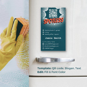 Cartão De Visitas Magnético Azul sem furo: Código QR de Limpeza de Casa Person