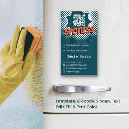Cartão De Visitas Magnético Azul sem furo: Código QR de Limpeza de Casa Person