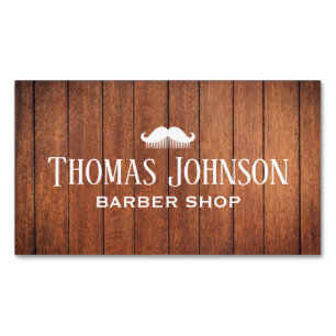 Cartão De Visitas Magnético Barbearia de Madeira Rústica Elegante