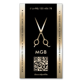 Cartão De Visitas Magnético Barbearia Elegante Tesoura Dourada Negra
