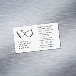 Cartão De Visitas Magnético Barber Barbershop Beard Trim Shave Social Media