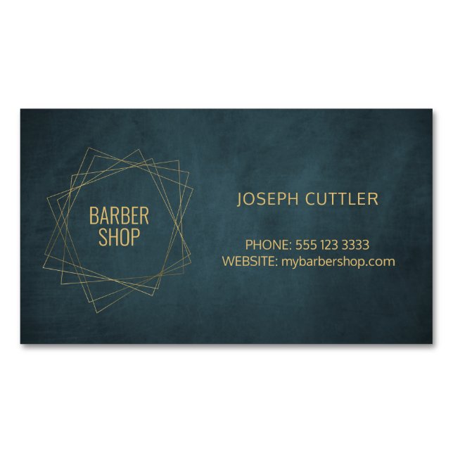 Cartão De Visitas Magnético Barber compre de luxo marinho de ouro magnético (Frente)