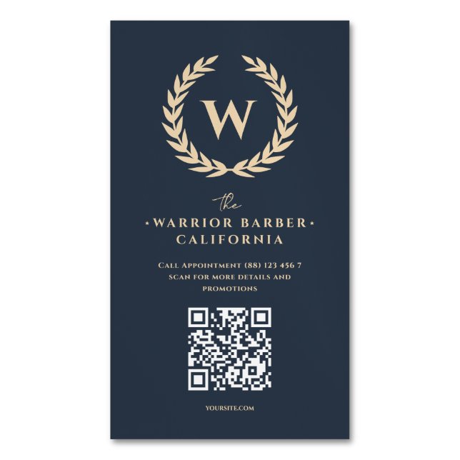 Cartão De Visitas Magnético Barber Moderna Barbershop Monograma Hairstylist (Frente Vertical)