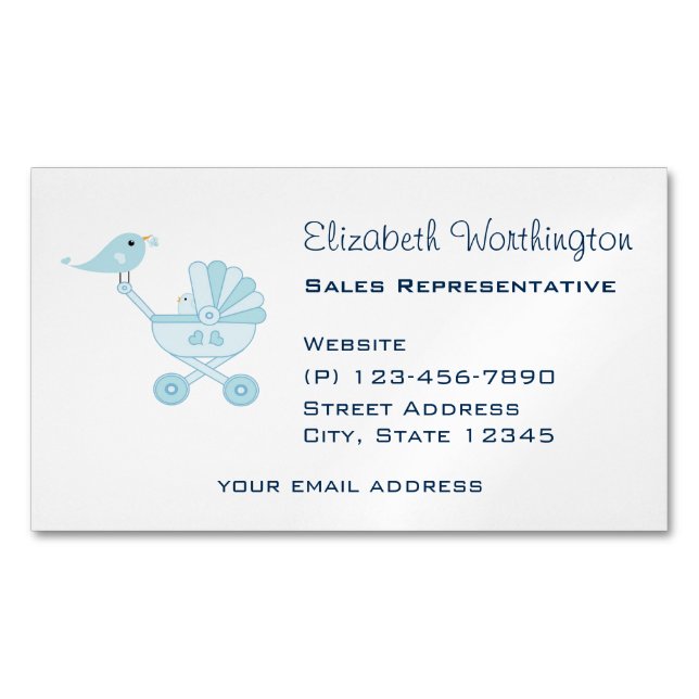 Cartão De Visitas Magnético Bebês e Mamães Bluebird (Frente)