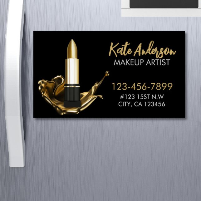 Cartão De Visitas Magnético Beleza Salon Stylist Cosmetologista Makeup Artista (Beauty Salon Stylist Cosmetologist Makeup Artist Business Card Magnet)