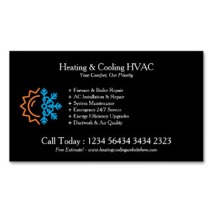 Cartão De Visitas Magnético Black Modern White Aquecimento & Arrefecimento